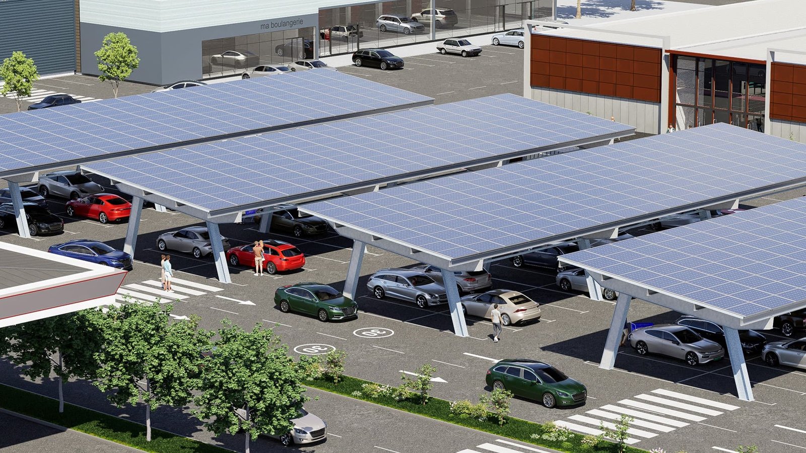 ombrières photovoltaïques sur un parking